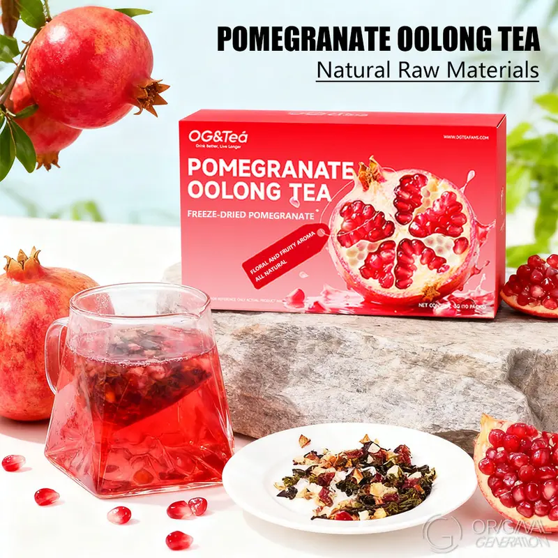 Pomegranate Oolong Tea 55g (5.5g×10 Packs) - Antioxidant Fruit Brew, Calming Drinks, Anxiety Management Herbal Tea Blended with Snow Pear, Hibiscus, Dragon Fruit