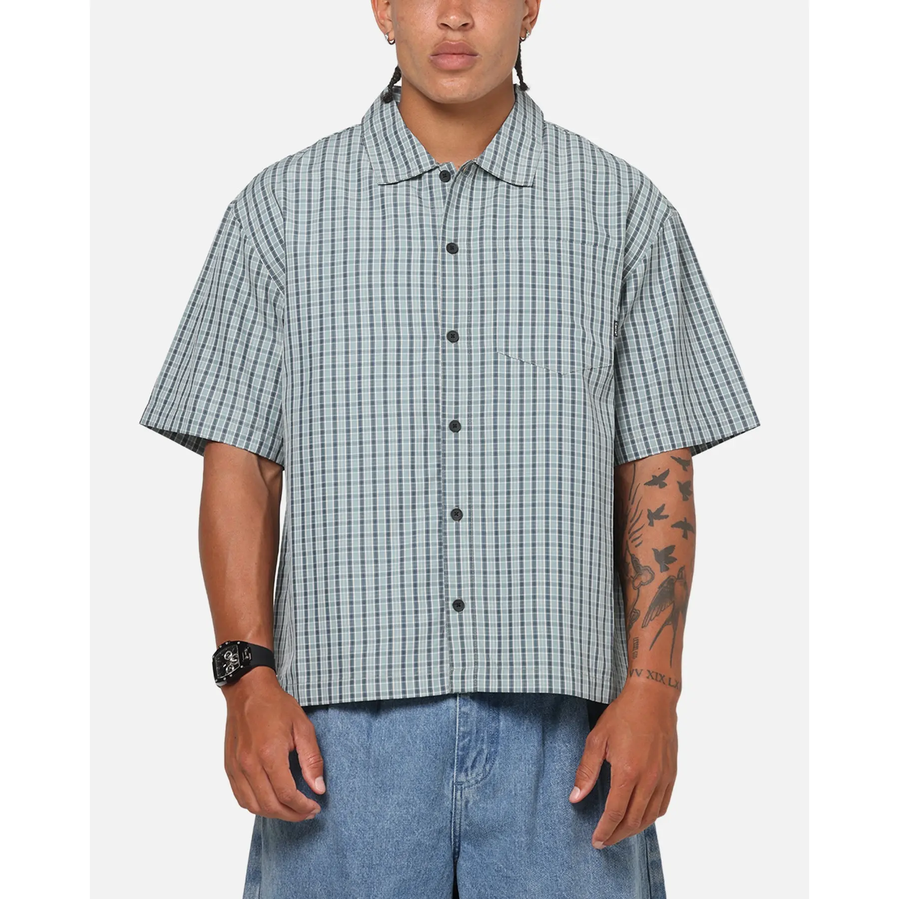 Carre Plaid Button Up Shirt Green-Plaid