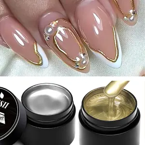 MTSSII 2pcs Metallic Painting Gel Nail Polish Set, Golden Silvery Metallic Mirror Effect Drawing Gel Polish, Super Bright Shiny Nail Art Gel Varnish Flower Drawing Lines French Nail Art Design for Nails