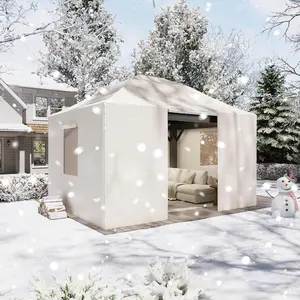 Aoxun 10' x 12' Universal Winter Cover for Hardtop Gazebos,Outdoor Gazebo Cover with Sidewalls and Mesh Windows, All Season Waterproof Enclosed Canopy Covers, Beige(Gazebo not Included)