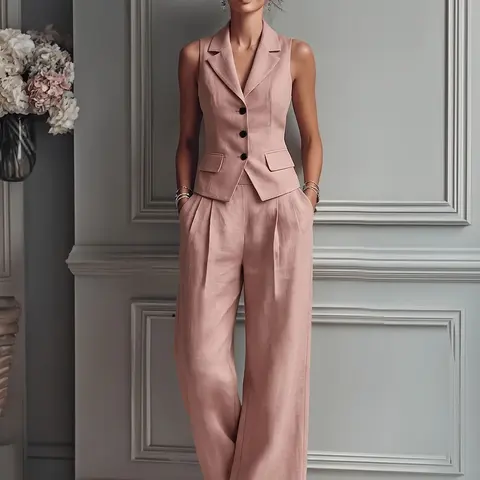 Elegant Women's Solid Sleeveless Two-Piece Set Suits for Spring and Summer, Slim-Fitting Fashionable, Perfect for Daily Wear and Special Occasions, Pants Matching Sets, Pantsuit, Two Pieces Outfits