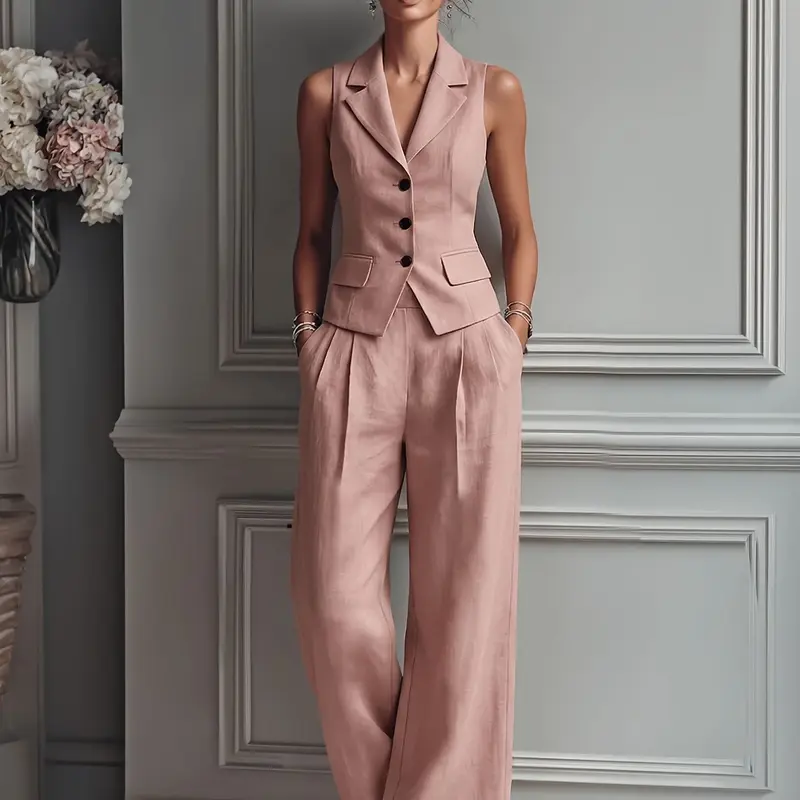 Elegant Women's Solid Sleeveless Two-Piece Set Suits for Spring and Summer, Slim-Fitting Fashionable, Perfect for Daily Wear and Special Occasions, Pants Matching Sets, Pantsuit, Two Pieces Outfits