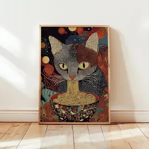 Yayoi Kusama Cat Ramen Japanese Poster – Noodles Aesthetic Japan Wall Art – Maximalist Decor – Gift for Cat Lover