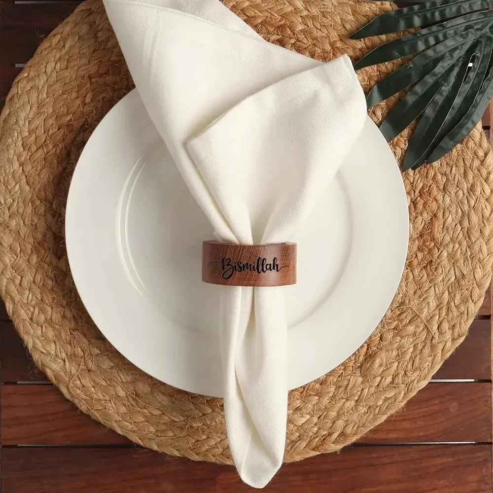 3Pcs Bismillah Wooden Napkin Ring Eid Al-Fitr Ramadan Mubarak Muslim Islamic Kareem Iftar Suhoor Dinner Table Decor Sign Gift Party Decoration Supplies