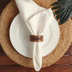 3Pcs Bismillah Wooden Napkin Ring Eid Al-Fitr Ramadan Mubarak Muslim Islamic Kareem Iftar Suhoor Dinner Table Decor Sign Gift Party Decoration Supplies
