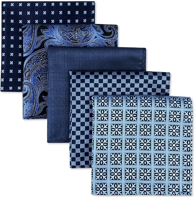 Assorted 5 Pieces Mens Silk Pocket Squares Handkerchiefs Set Lot