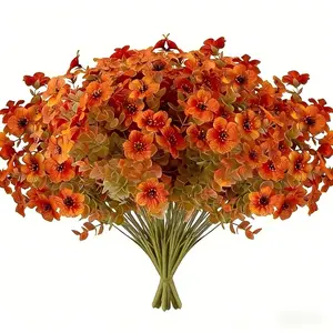 Fall Outdoor Artificial Flowers 12 Bundles, UV Resistant Faux Daisy with Eucalyptus Leaves, Weatherproof Fake Plants for Porch, Patio, Garden Decor, Lifelike artificial flower