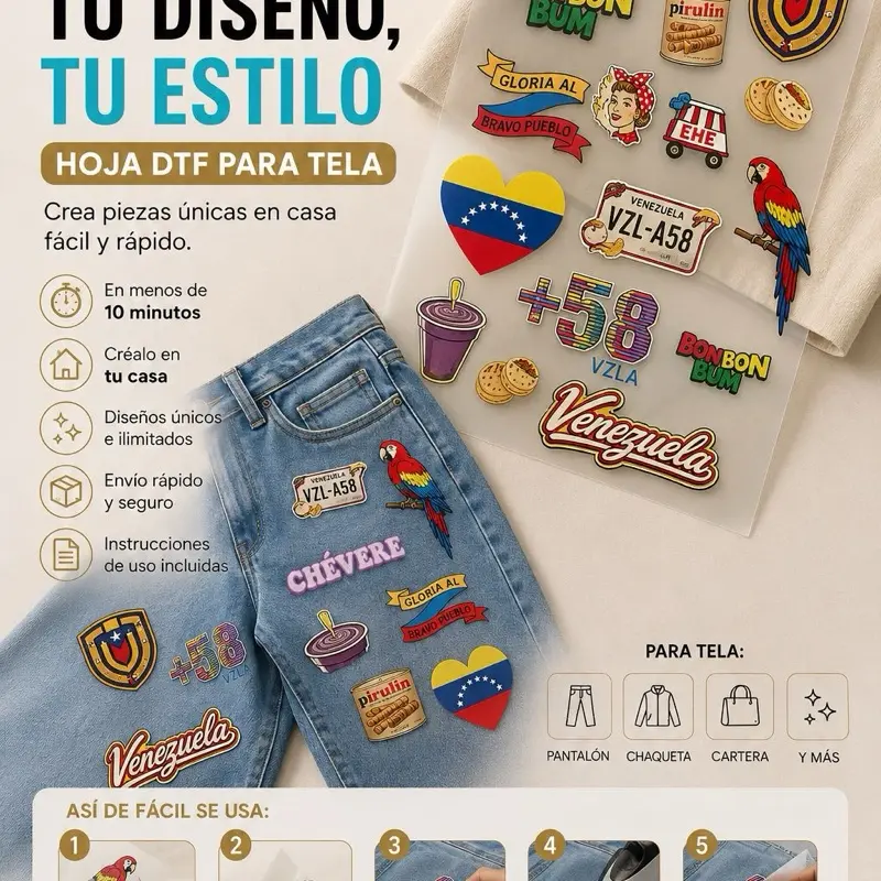Venezuela DTF Transfer Sheet – Ready to Press Designs for Clothing & Fabric