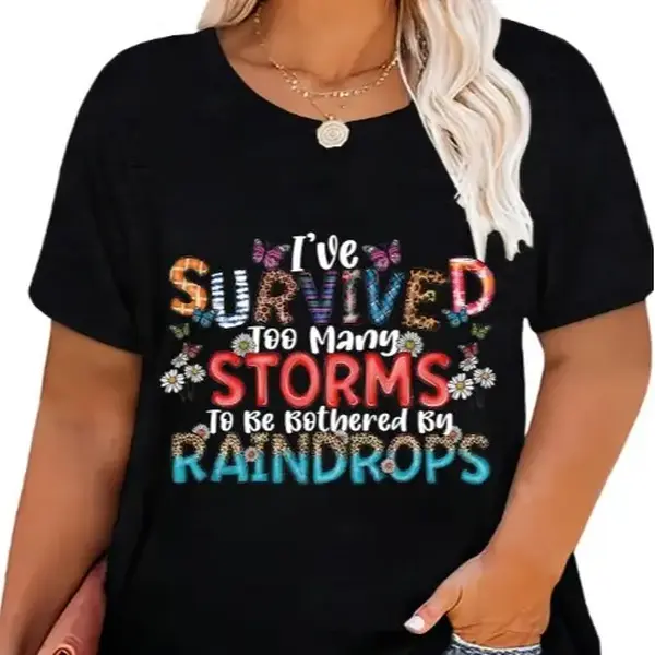 Men's T-Shirt I've Survived Too Many Storms To Be Bothered By Raindrops Floral Butterfly Print Tee Motivational Positive Casual Cotton Short Sleeve Top Retro Boho Style Faith Based Shirt Valentine's Day Gift Thanksgiving Gift