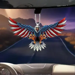2pc 250th Anniversary Patriotic Eagle Flag Car Mirror Hanger, American Flag Rearview Mirror Pendant Charm, Classic USA Style Auto Interior Ornament, Durable Fashion Car Decor Accessories Fit for Cars, Trucks, SUVs for 4th of July Holiday Daily Car Styling