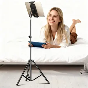 Adjustable Foldable Tablet Tripod Stand, Floor Mount with Clip, Suitable for Phone and Tablet, Multifunctional Live Video Selfie Holder