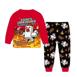 Steve's Lava Chicken Boys Pajama Set Long Sleeve Pyjamas Cartoon Sleepwear for Kids Nightwear Set Youtube Game Loungewear Graphic Sleepsuits Ages 6-13