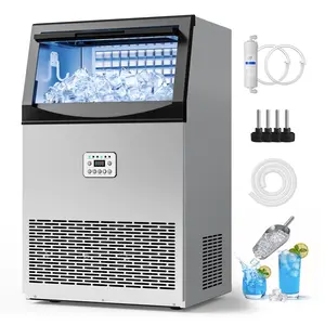 MANASTIN Commercial Ice Maker Machine, 110LBS/24H with 33LBS Large Storage Capacity, 50 Ice Cubes/15 Mins, Ice Machine with Self-Cleaning & Water Filter, Under Counter & Freestanding for Home, Bar