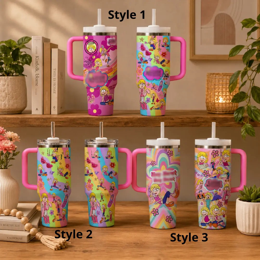 Retro Y2K Cartoon Girl 20oz/40oz Tumbler with Handle, Pink Aesthetic Stainless Steel Travel Mug with Straw, Cute Nostalgic Drinkware Gift for Her