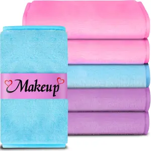 Reusable Microfiber Cleansing Towels (6 packs) - 12 x 6 Inches, Pink Blue Purple Reusable Face Towel Soft Absorbent