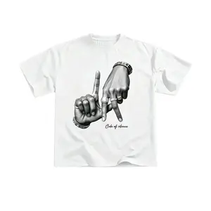 Men's LA Hand Sign Graphic T-Shirt, Vintage "Code of Silence" Hip Hop Tee in 100% Soft Cotton, Streetwear Short Sleeve Loose Fit