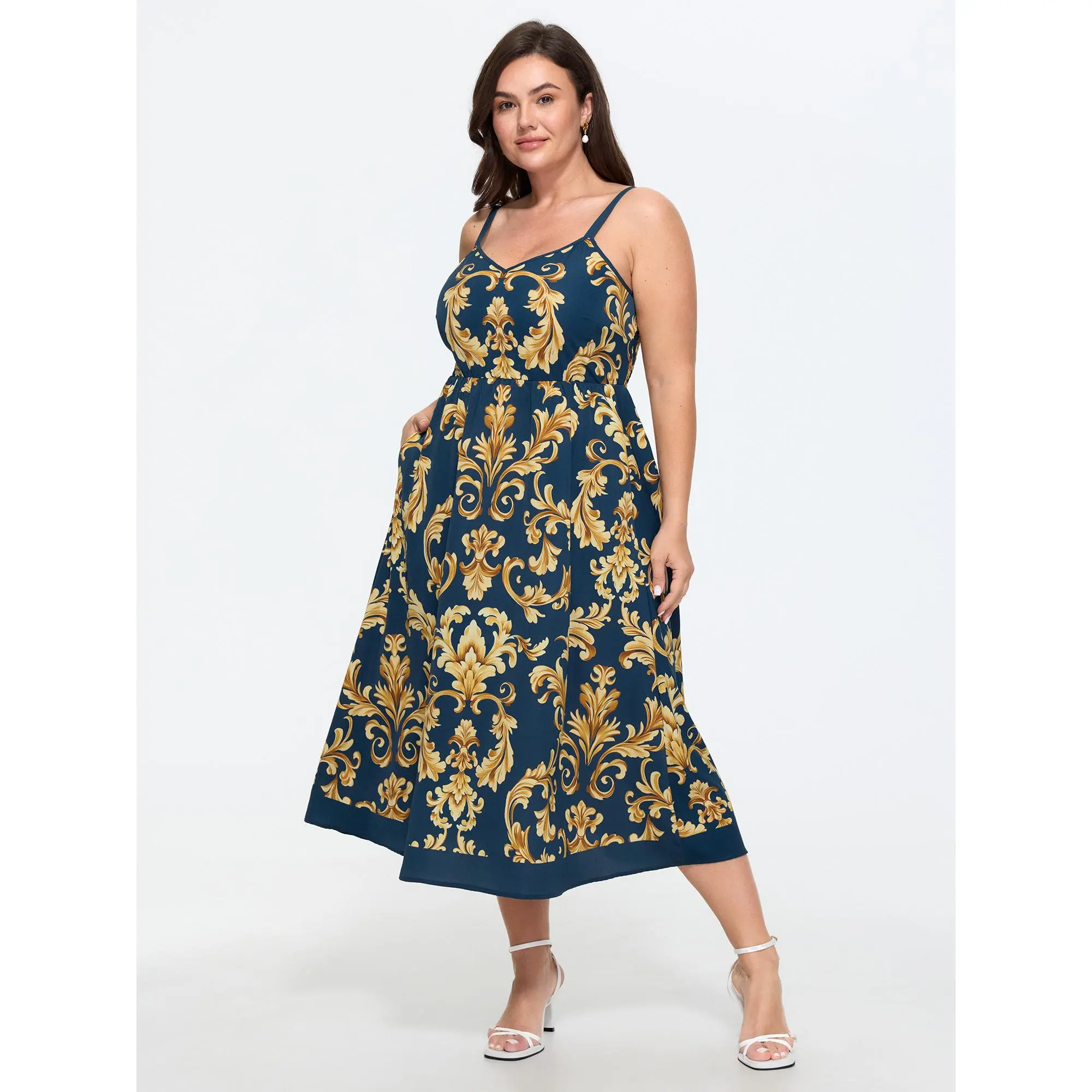 BloomChic Women's Plus Size Maxi Dress in a Bohemian Ethnic Floral Print Polyester Fabric, Sleeveless with a Shirred Waist Fit and Pocket, Smooth, Garment, Casual, Curvy Dresses Plus Size