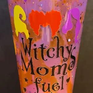 Witchy Moms Fuel Dual Lava Drip 24 oz Tumbler with Colorful Heart Design and Sparkle Accents
