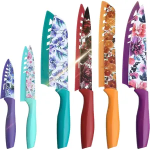 Knife Set, 12-piece Kitchen Knife Set Nonstick Coated, Professional Kitchen Cutlery Set for Chef, Cooking, Camping, Outdoor, Gift Steel