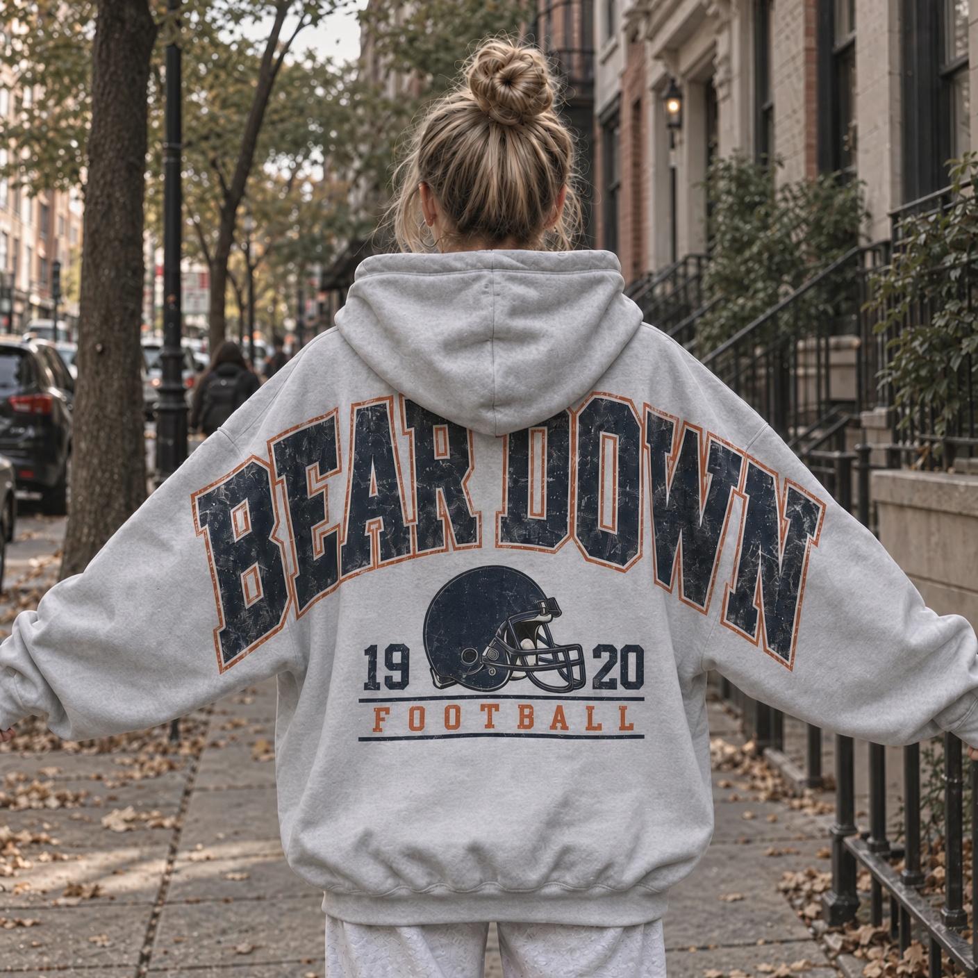 Vintage 1920 Football Bear Down Shoulder Back Printing Crewneck Sweatshirt Hoodie, Game Day Sweatshirt, Fall Sport Season hoodie, Gift for Him and Her, Vibes