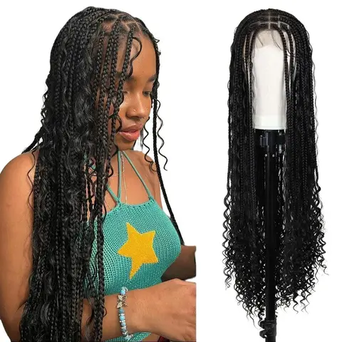 SuperNova 36" Full Lace Suqare & Triangle Top Synthetic Boho Braided Wig Water Wavy Curls Ends #Halloween #TikTokShopStockUp #DealsForYouDays