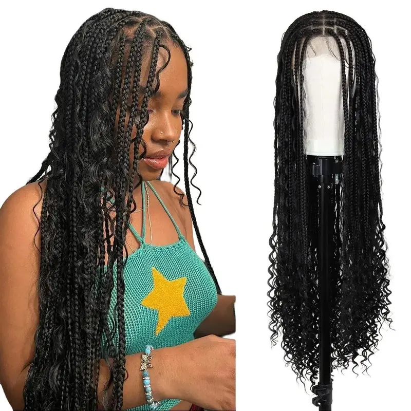 SuperNova 36" Full Lace Suqare & Triangle Top Synthetic Boho Braided Wig Water Wavy Curls Ends #Halloween #TikTokShopStockUp #DealsForYouDays
