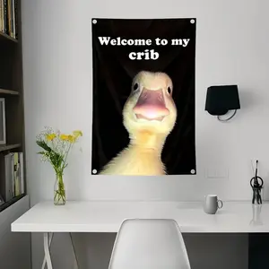 "Welcome To My Crib" Flag Polyester Single-Sided Funny Banner with 4 Grommets Easy Hanging, Cute Room Decor for Bedroom, Dorm, Party Backdrop Indoor Outdoor Decoration