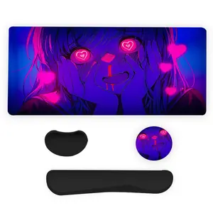 Anime Girl Pattern Mouse Pad Set, 4 Counts/set Including Mouse Pad & Keyboard Wrist Rest & Coaster & Keyboard Pad, Desk Accessories for Home Office Gaming
