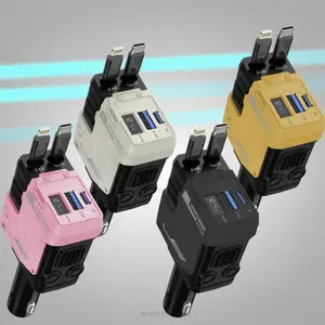 120W Retractable Car Charger, 4-in-1 Retractable Car Charger,USB-C/Lightning Cables, Cigarette Lighter Adapter,Dual Ports,  Mech Style, Retractable Cable , Car Essential for iOS/Android (Cars/SUVs/Trucks)