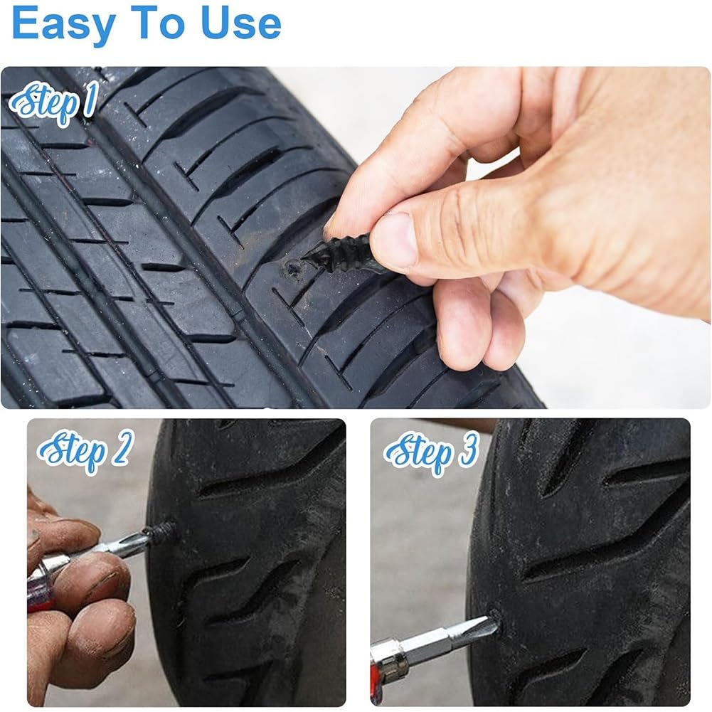 60PCS Tire Repair Rubber Nail Kit, Vacuum Screw In Tire Plugs, Fast Self-Service Wheel Nail Plug Repair Kits, Suitable for Car, Motorcycle, Truck, Tractor Tire Puncture Repair