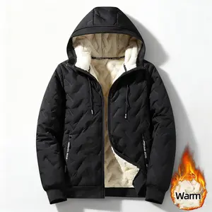 Men's Autumn and Winter Hooded Lamb Woolen Cotton Jacket - Warm and Puffed Full Zipper Jacket with Soft Polyester Lining, Zipper Pockets, Suitable for Cold Weather - Machine Washable, Regular Fit.