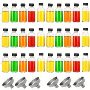 Modern Glass Injection Bottles with Lids, Mini 60ML BPA-Free Juice Containers for Healthy Lifestyle, Storage Bottles, Includes Pouring Funnel, Reusable Juice Containers