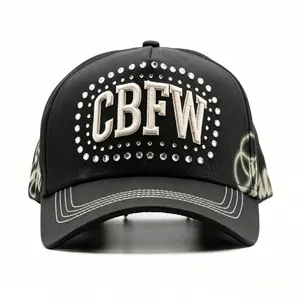 Black hats are popular in 2026, with white letter embroidery and rhinestones, a fashionable hip-hop trend adjustable baseball cap