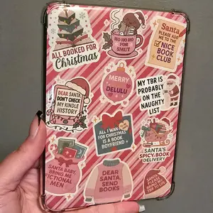 Candy Cane Christmas Themed Kindle Case Insert with Bookish Stickers