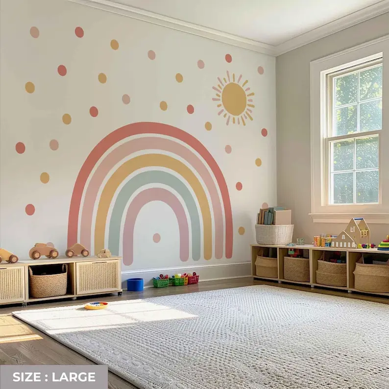 Pastel Rainbow Wall Decal: Boho Nursery Decor, Removable Vinyl Stickers
