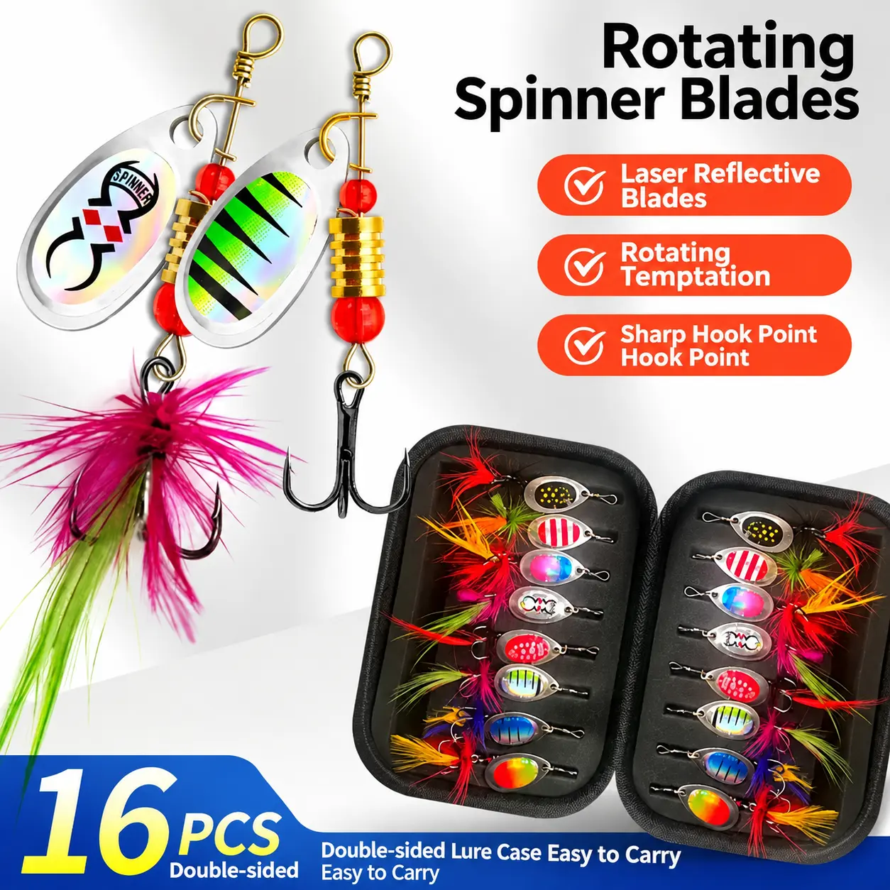 Cast Masters Spinnerbait Lure Kit - 10/16 Pcs Pre-Rigged Soft Lures for Bass Fishing, Global Picks Fishing Equipment fishing lure baitcasters