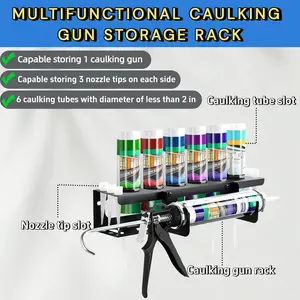 Caulk Tube Holder, Sturdy Carbon Steel Grease Gun Holder with Mounting Holes, Space Saving Caulking Gun Storage Rack for Workshop, Shop, Garage Grease Tube Caulk Caulking