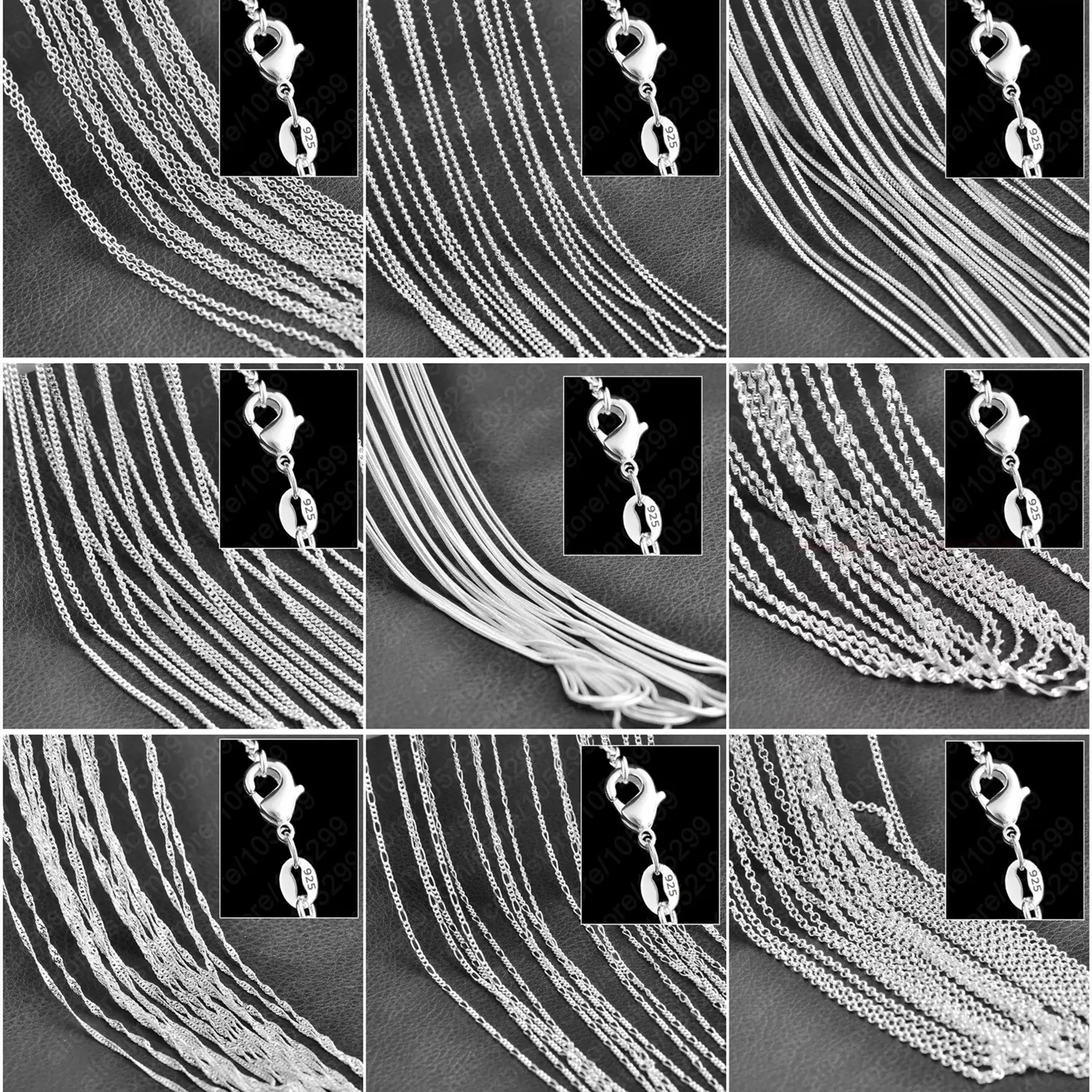 TOP-FASHION - 10PCS  Pure 925 Sterling Silver Charm Link Chain Necklace Jewelry with Strong Smooth Lobster Clasps 16-30 Inches