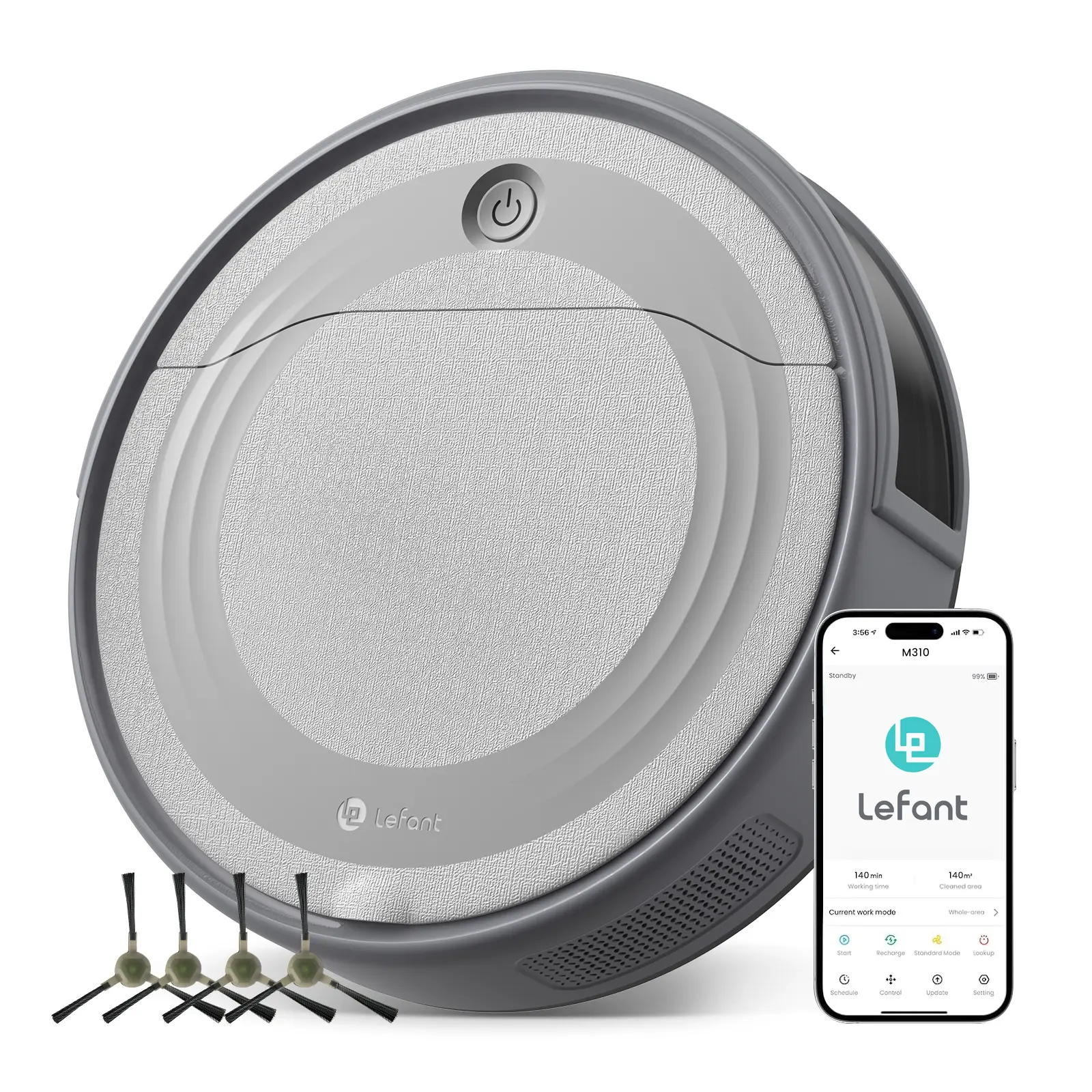 Lefant M310 Cordless Robot Vacuum Cleaner - 4500Pa Suction, 140 Mins Runtime, Precise Navigation, HEPA Filter, 2.4GHz Wi-Fi Sync, App & Voice Control, 2.99" Sofa Glide, Slim Small Footprint, Auto Recharge, Gray, Ideal for Pet Hair & Hard Floor Cleaning,so
