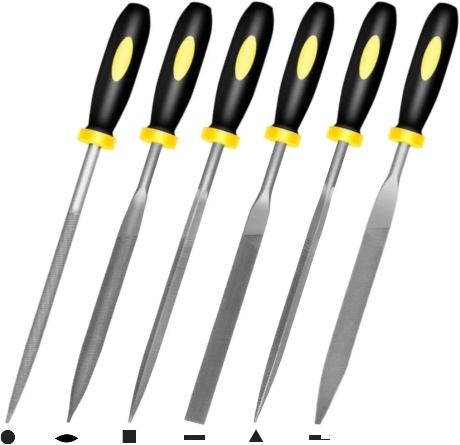 Mini Hand Files, 6 count, Total 6.3in, Strength Alloy Steel  File Set, Small Metal File Tools for Detailed Tasks, Includes Round, Bi-Half Round, Flat, Square, Flat Warding, Triangular
