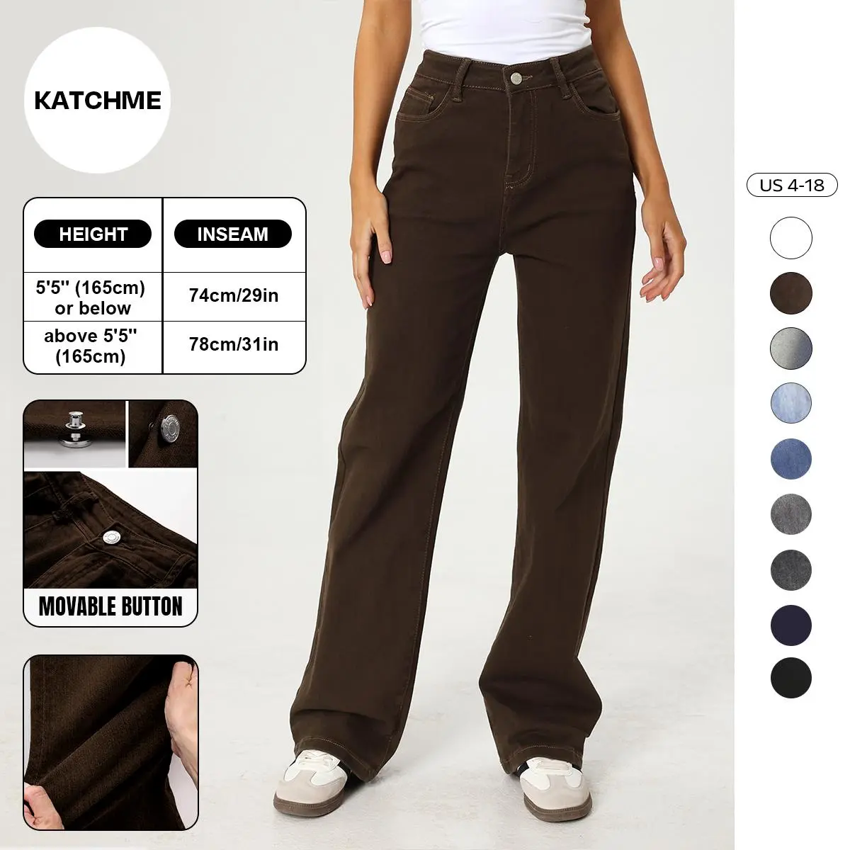 Katch Me Women's Trendy Denim High Waist Multi-Pocket Wide Leg Jeans, Versatile Denim Trousers for Women, Street Stretch Womenswear, Baggy Jeans Outfit(3)