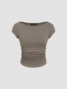 Cider Boat Neck Ruched Tee