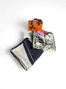 Valentine's Day gifts 2-Pack Imitation Silk Scarf Gift Box Set, New Geometric Colorblock Shawl, Fashion Versatile Sun Protection Beach Wrap, Geometric Pattern, 180x90 Cm