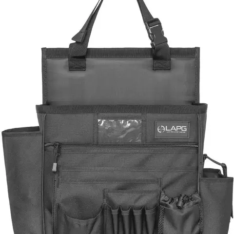 LA Police Gear Tactical Car-Truck Seat Organizer - 15in Wide Affordable Car Storage Organizer for Cops, Military, Adjustable Straps, Buckle Closure, Multi-Pocketed, Rigid Stiffener, Upright Hold, Tactical Gear Accessory