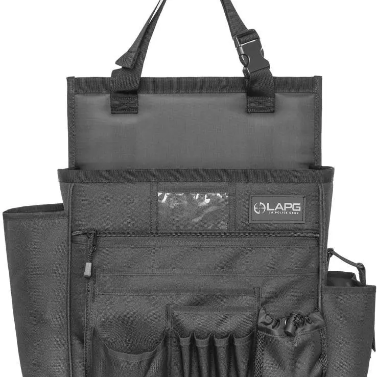 LA Police Gear Tactical Car-Truck Seat Organizer - 15in Wide Affordable Car Storage Organizer for Cops, Military, Adjustable Straps, Buckle Closure, Multi-Pocketed, Rigid Stiffener, Upright Hold, Tactical Gear Accessory