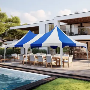 Polyester 13'x26' Outdoor Tent - Blue-White All Weather Party Tent for Wedding, Event & BBQ
