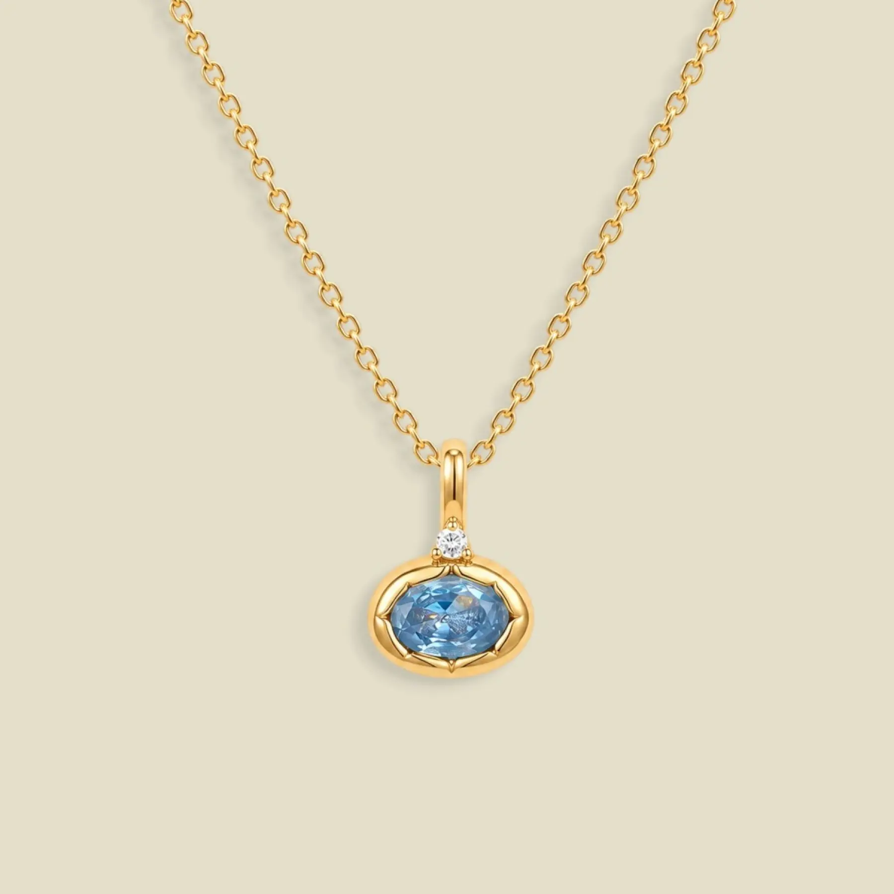 March Oval Birthstone Charm Necklace