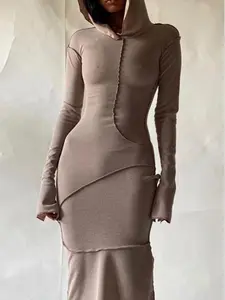 Sheer Trend Hooded Dress - Womenswear Athletic Sexy Bodycon Maxi Comfort
