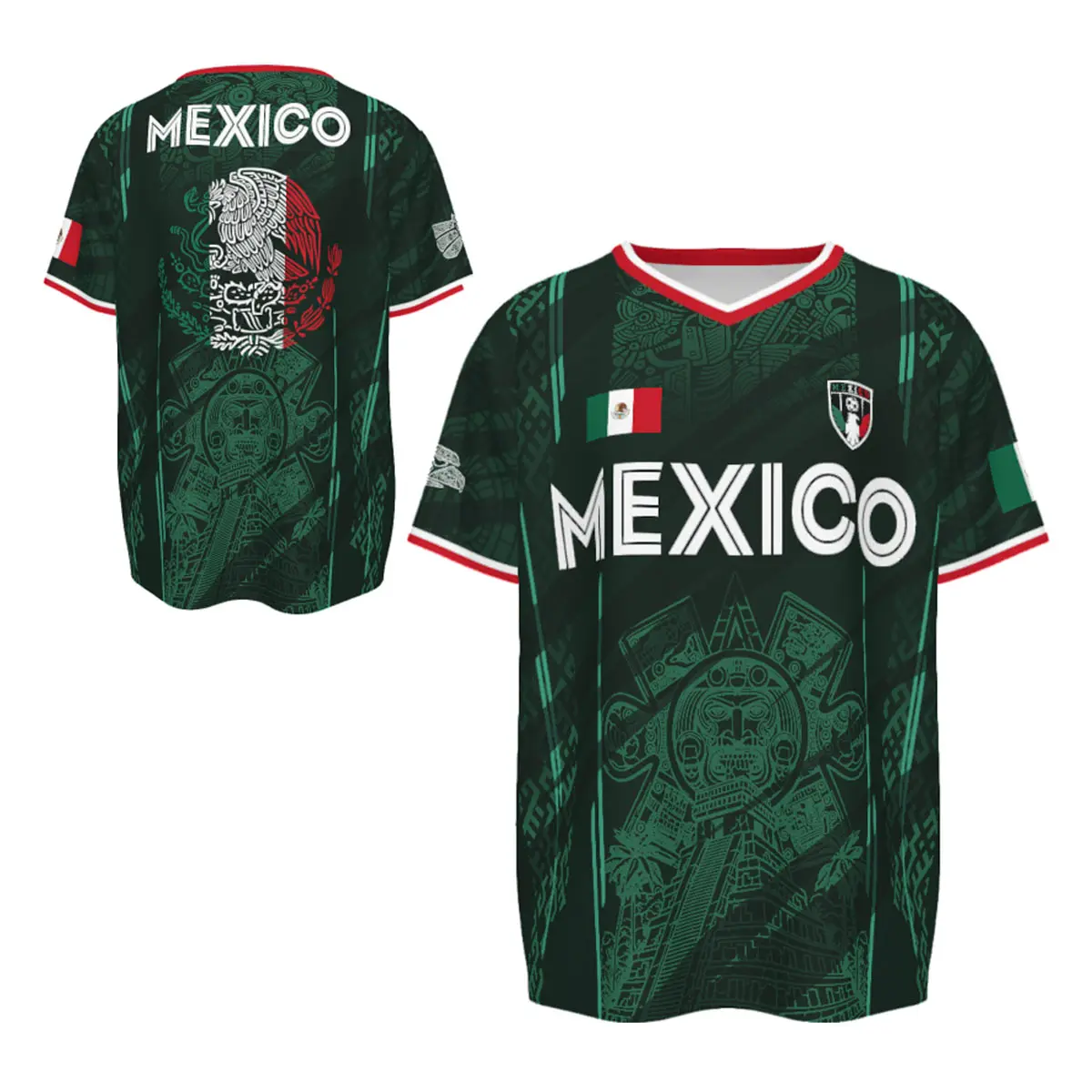 2026 Mexico Soccer Jersey,  Chichén Itzá Pyramid Graphic Retro Soccer Jersey, All over Print, Casual Style for All Seasons, Classic Throwback Jersey Sportswear Top