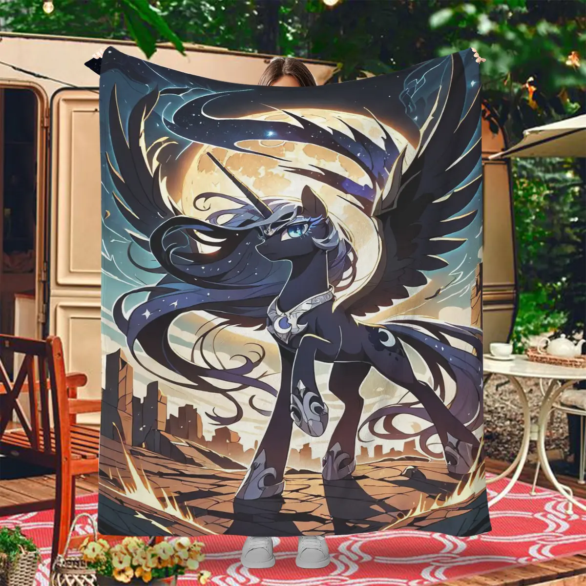 My Little Pony Moon Princess Dark Style Blanket, Starry Sky Wings Anime Cover Blanket, Sofa Bedroom Warm Blanket, Soft Plush Material